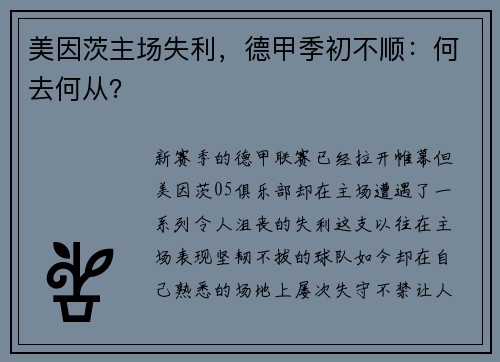 美因茨主场失利，德甲季初不顺：何去何从？